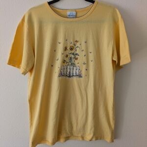 Vintage Bobbie Brooks Butter Yellow Sunflower/Butterfly Tee Shirt sz S